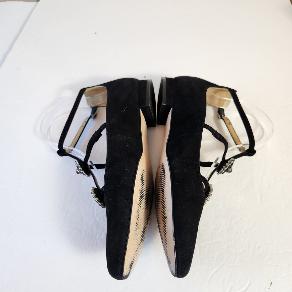Talbots Womens Black Suede Edison Shoes Size 6.5 M Strappy Jewel Mary Jane Flats - Picture 7 of 16